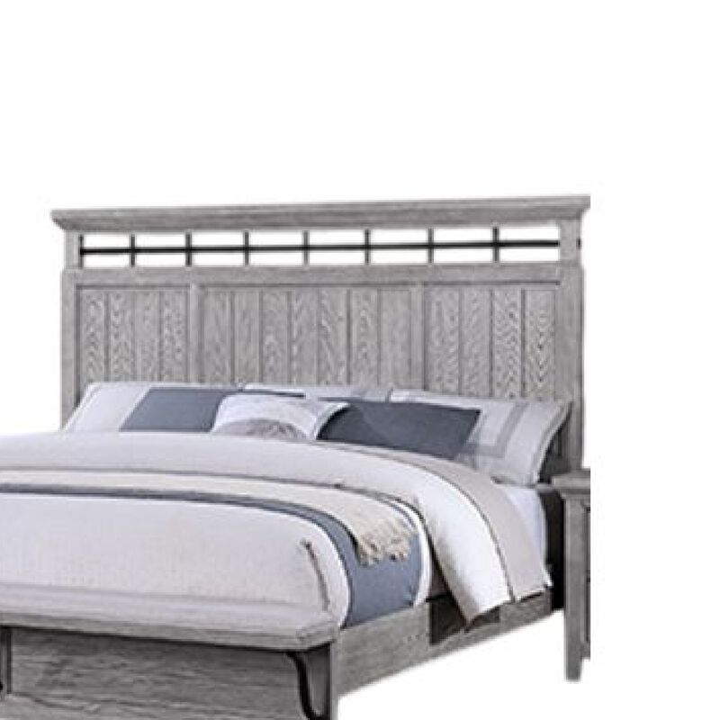 Bix King Size Bed w Upholstered Footboard, Light Gray Wood Grain