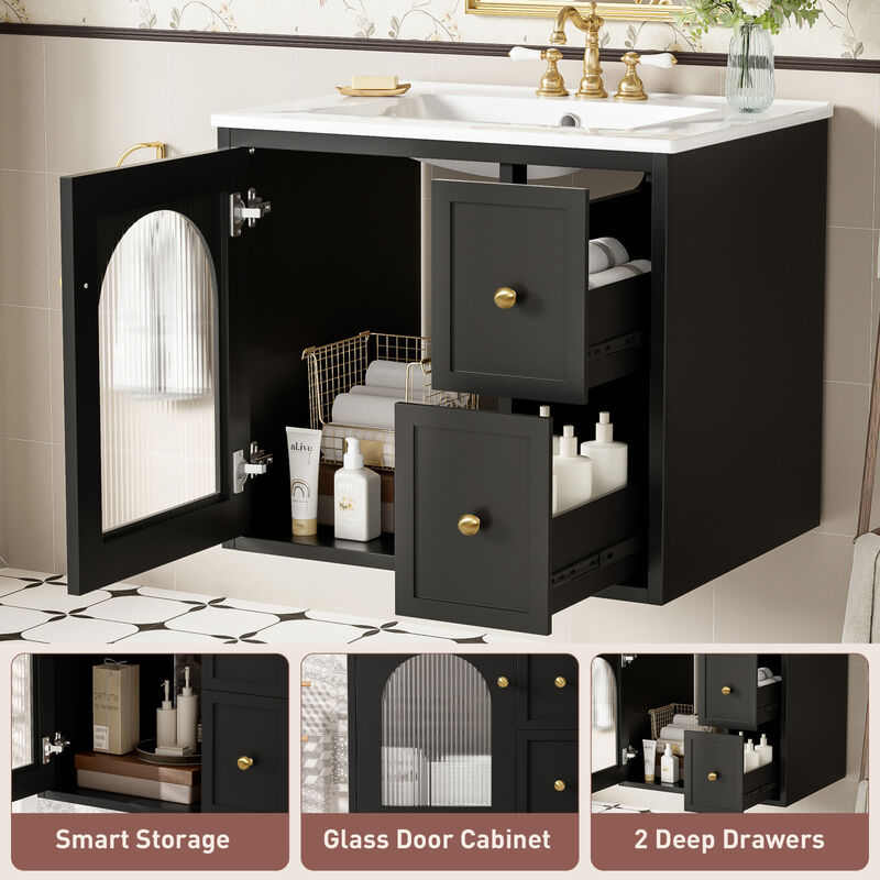 ELEMENT ACE Compact Wall Mounted Bathroom Vanity Set with Ceramic Sink and Storage Cabinet image number 6