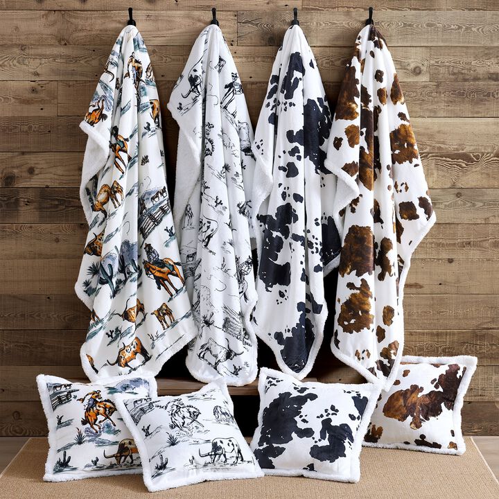 Elsa Cowhide Campfire Black Sherpa Pillow
