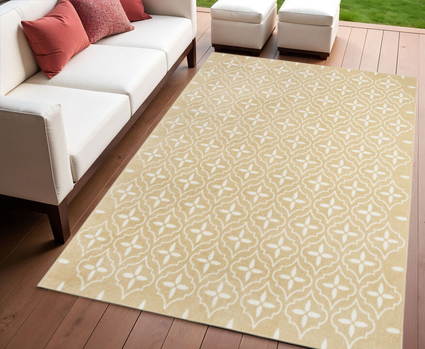 HomeRoots 4' X 6' Beige And Ivory Geometric Indoor Outdoor Area Rug