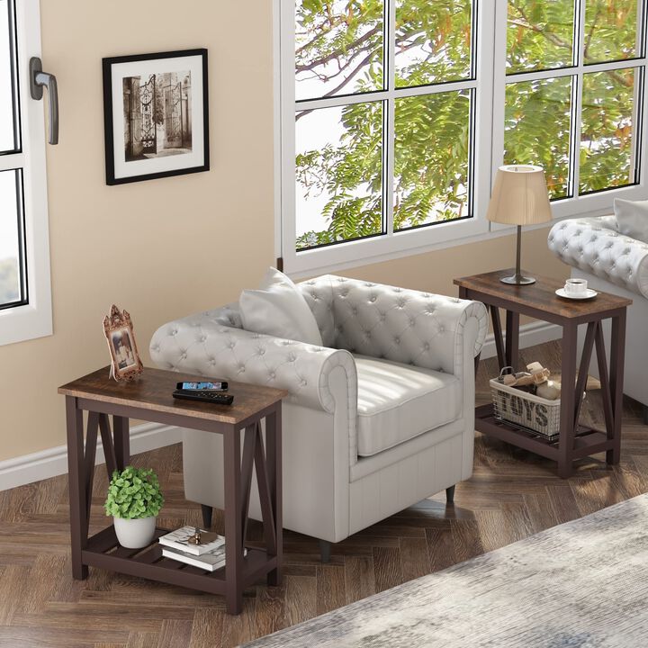 ChooChoo Farmhouse End Table, Rustic Vintage Narrow End Side Table with Storage Shelf for Small Spaces, Nightstand Sofa Table fo