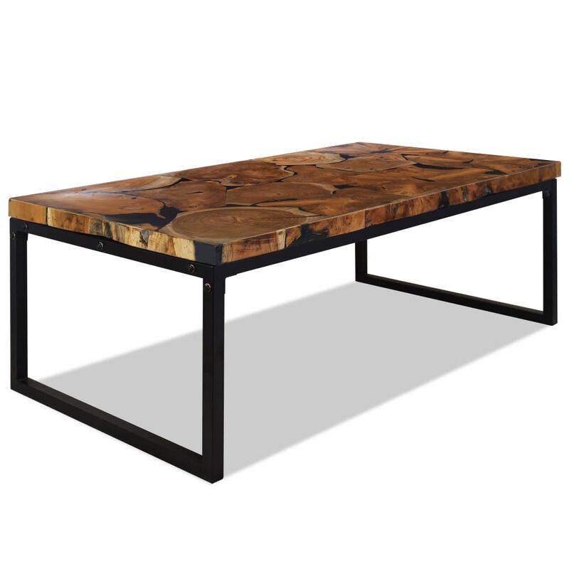 vidaXL Coffee Table Teak Resin 110x60x40 cm Black and Brown image number 0