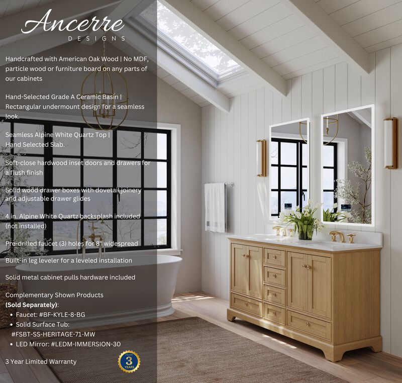 Audrey 60 in. Bath Vanity Set in Oak finish with white quartz Vanity Top and White Undermount Basin