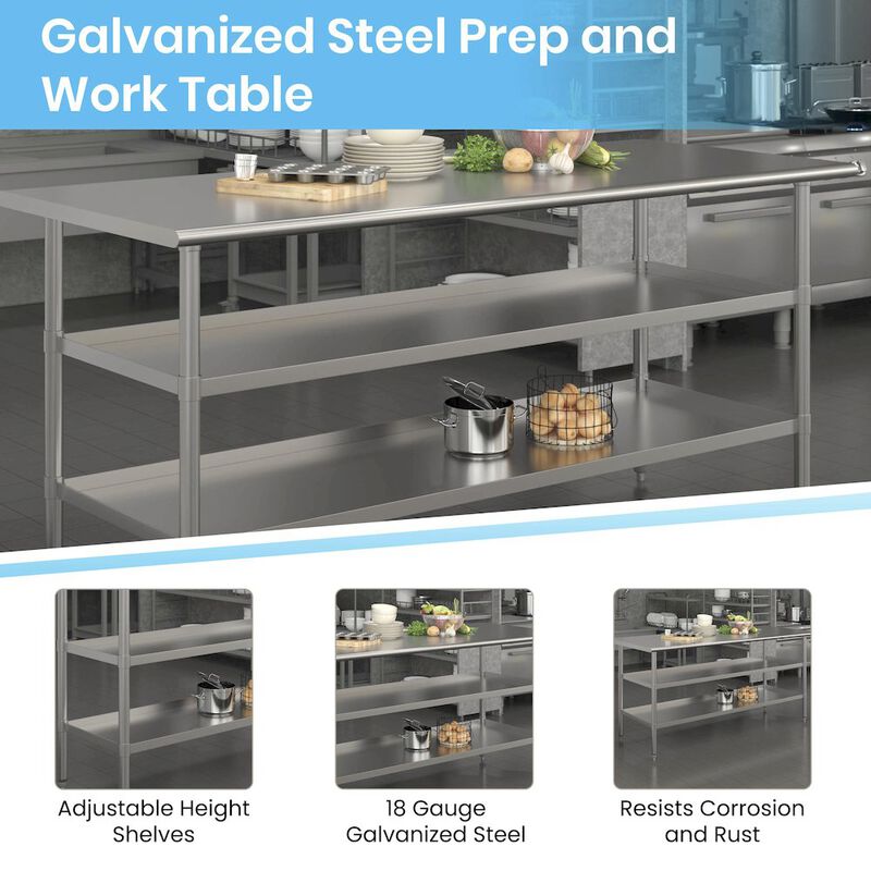 Flash Furniture l Stainless Steel 18 Gauge Work Table with 2 Undershelves image number 6