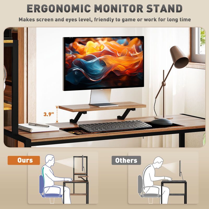 Hivvago 67" Study Desk with Monitor Stand and Reversible Shelving image number 4