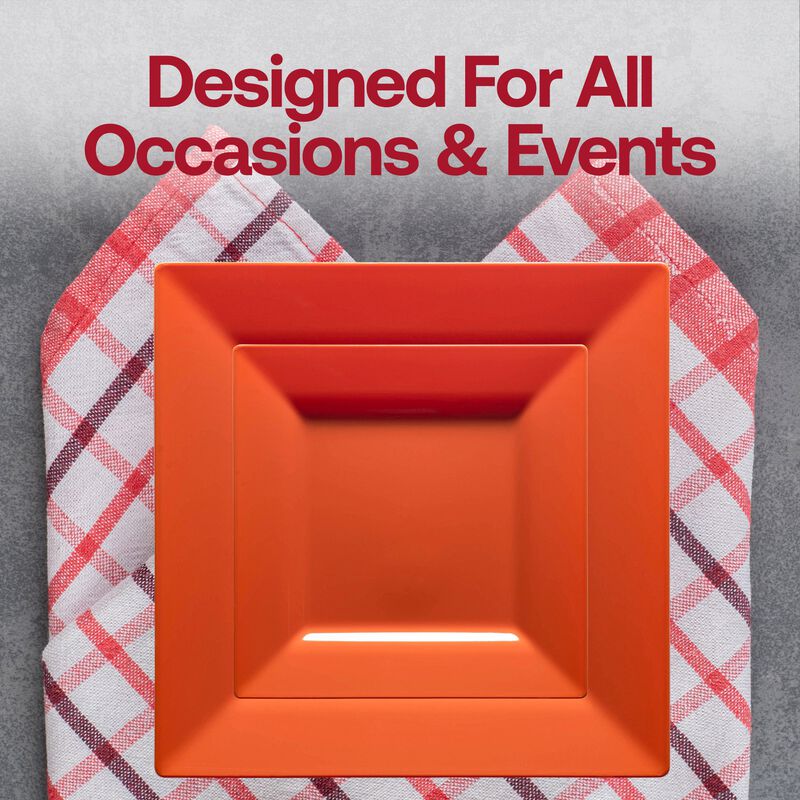 Burnt Orange Square Plastic Plates Dinnerware Value Set (40 Sets) image number 7