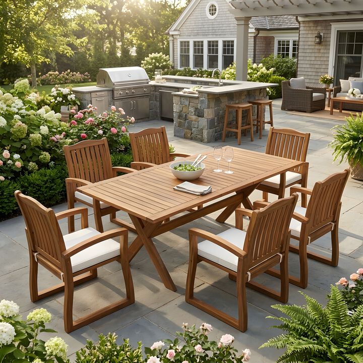 TATEUS 7 Pieces Acacia Wood Outdoor Dining Set