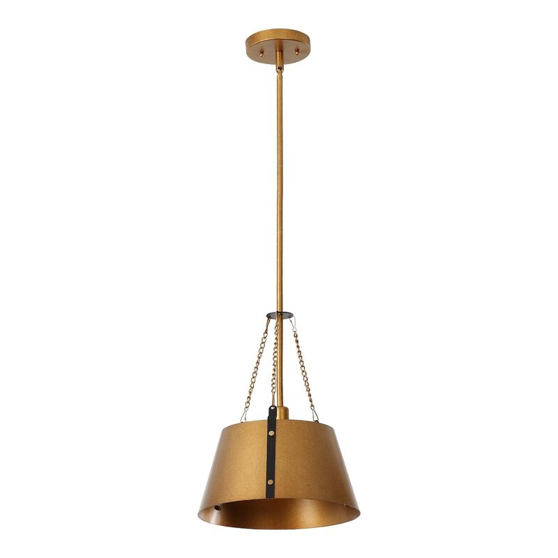 Gold Drum Pendant Light, Industrial Metal Shade, Adjustable Height image number 0