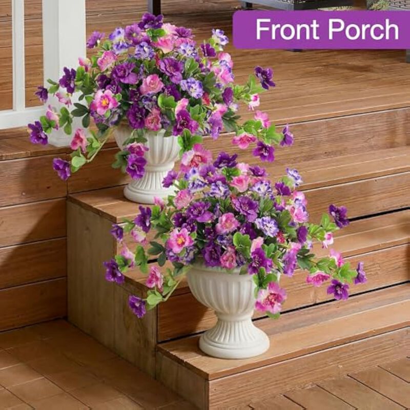 2 Piece Fuchsia Artificial Azalea Flowers UV Resistant Outdoor Garden Porch image number 3