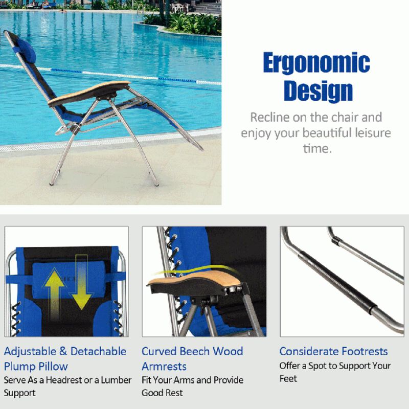 Hivvago Oversize Folding Adjustable Padded Zero Gravity Lounge Chair