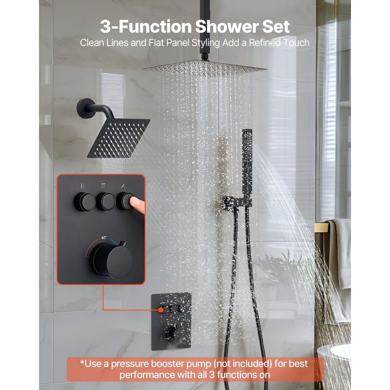 Ceiling Mount Rainfall Shower with 2-in-1 Handheld Spray, Brass Valve and Trim image number 3