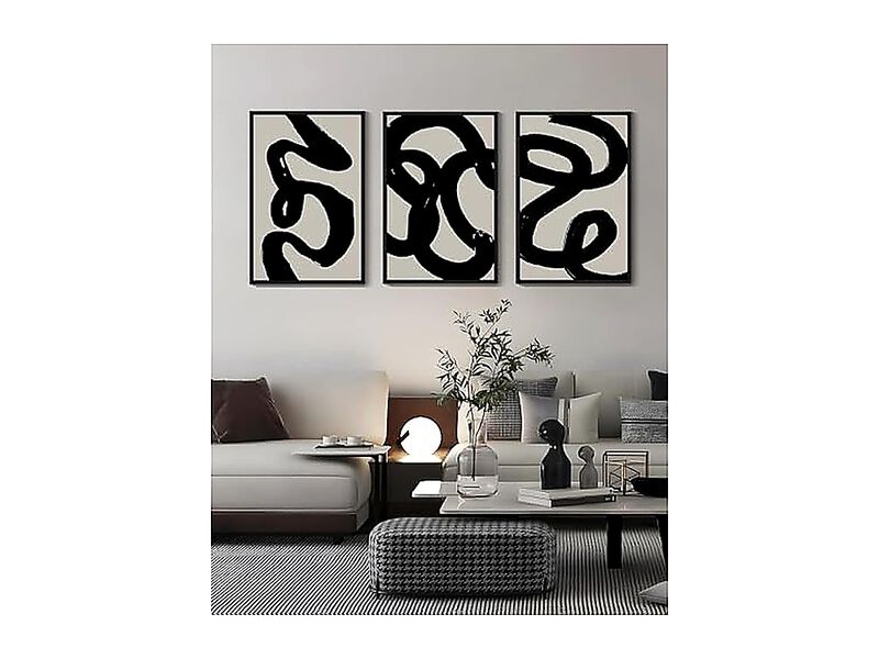 Black Abstract Wall Art Large 24 X 36 Inch Ink Wash Minimalist Lines Framed Room image number 3