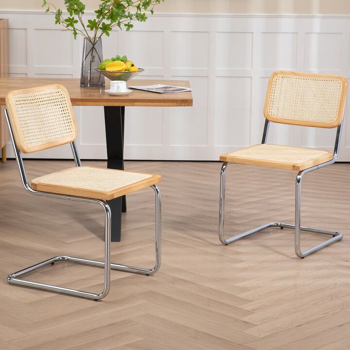 Glamour Home Set of 2 Barnaby Natural Wooden Dining Chair with Chrome Legs