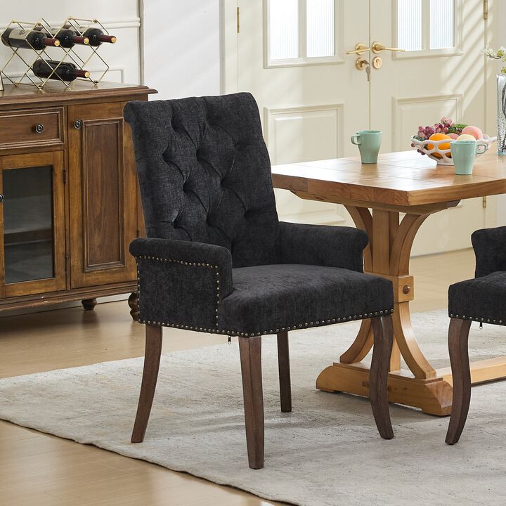 Upholstered Chenille Fabric Accent Dining Chair, Elegant Tufted Club Dining & Kitchen Armchair