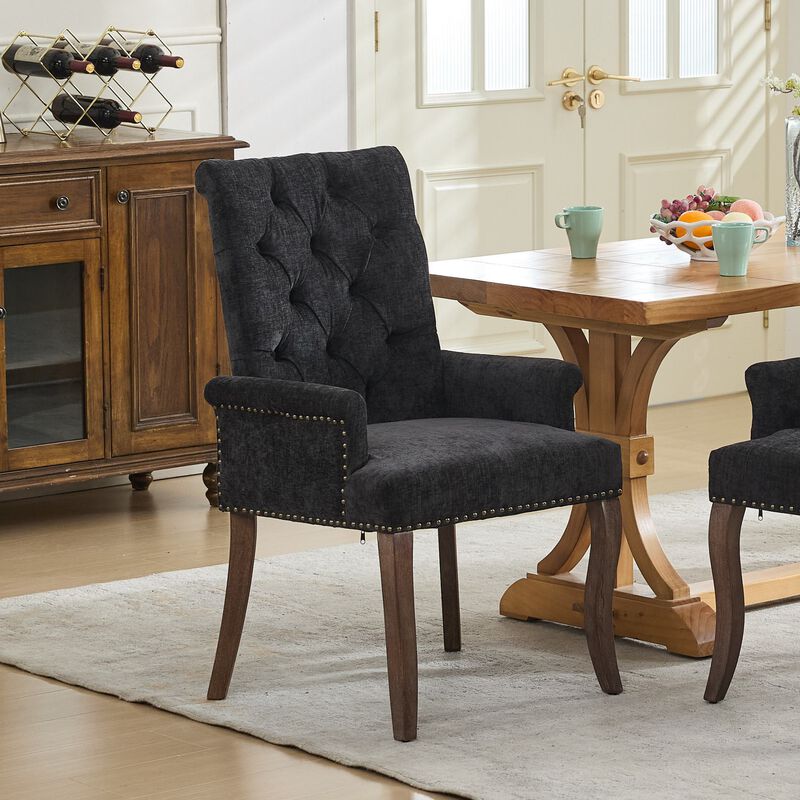 Upholstered Chenille Fabric Accent Dining Chair, Elegant Tufted Club Dining & Kitchen Armchair image number 1