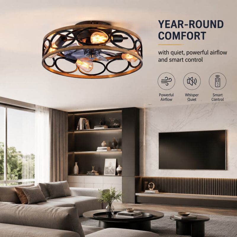 Caged Flush Mount Ceiling Fan with Lights image number 4
