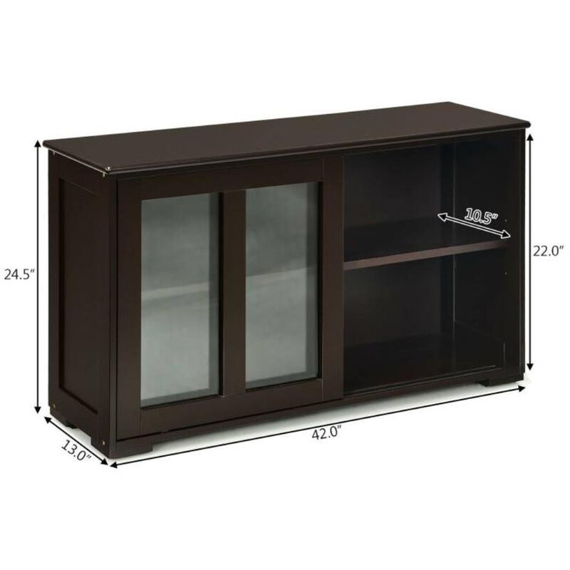 Hivvago Brown Wood Buffet Kitchen Dining Sideboard Storage Cabinet w/ Glass Sliding Door