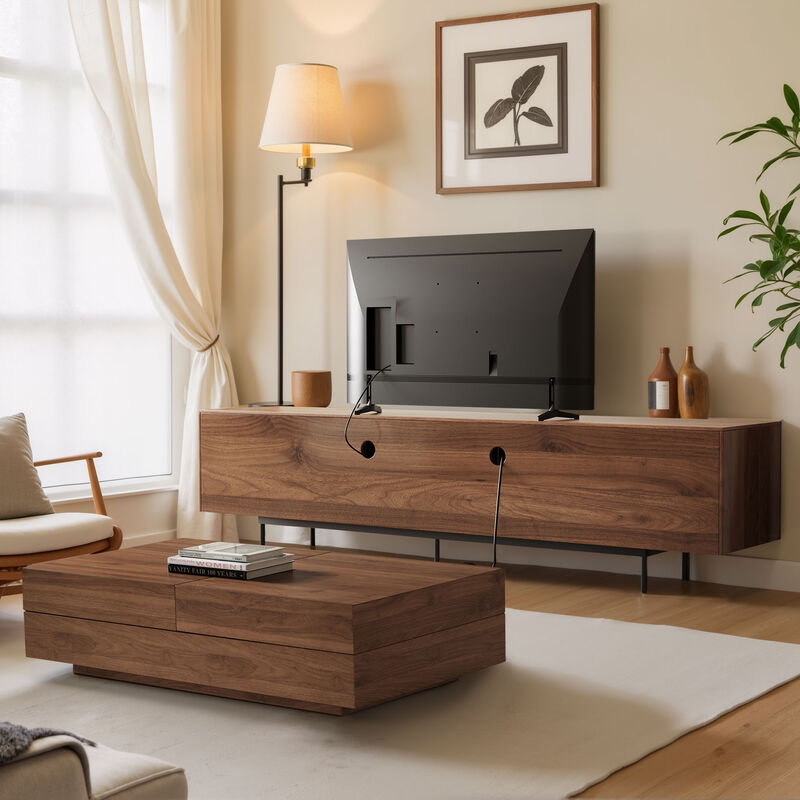 TV Stand with 4 Doors,Walnut 70.87"