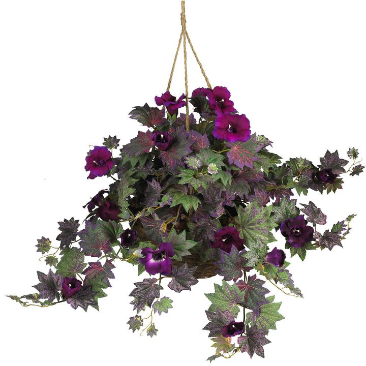 Nearly Natural 24-in Morning Glory Hanging Basket