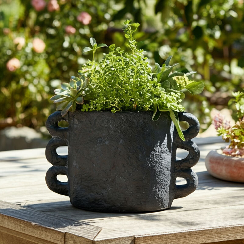 10" Black Arch Handle Planter