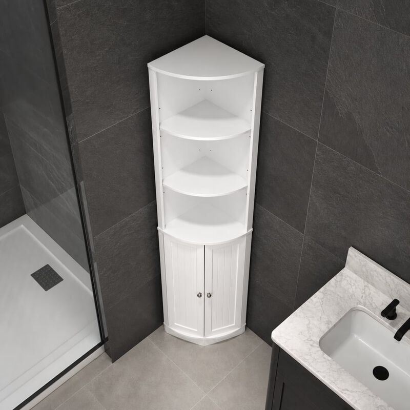 ELEMENT ACE 67 Inch Tall Freestanding Corner Storage Cabinet with 2 Doors, Adjustable Shelves for Bathroom, Kitchen, Living Spaces image number 2