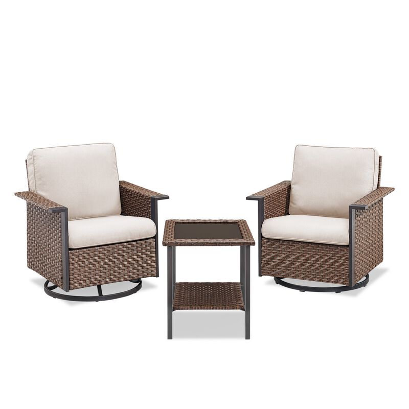 Outdoor Wicker Swivel Chair Set，Patio 3-Piece Conversation Set image number 0