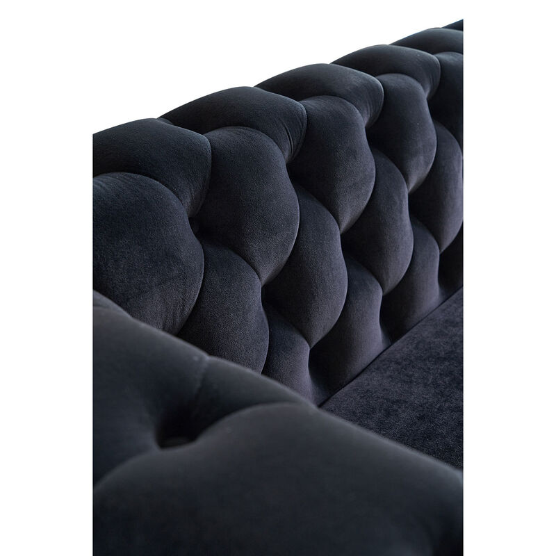 Modern Tufted Velvet Sofa For Living Room Black Color image number 6