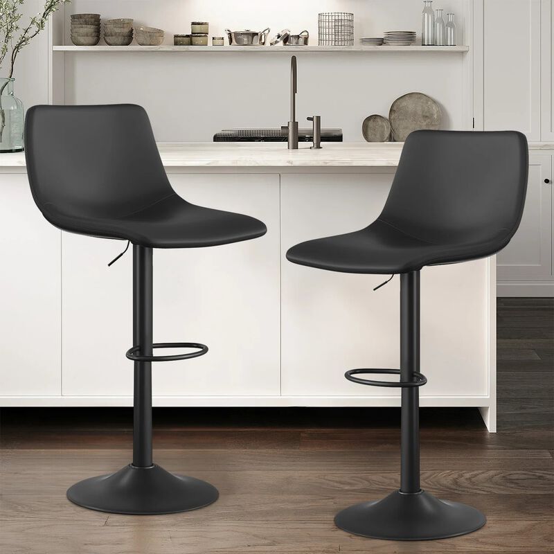 Leather Adjustable Swivel Bar Stools Set of 2, Commercial-Grade Counter Height Stools with Back, 360&deg; Swivel Kitchen Island Chairs for Home, Cafe image number 2
