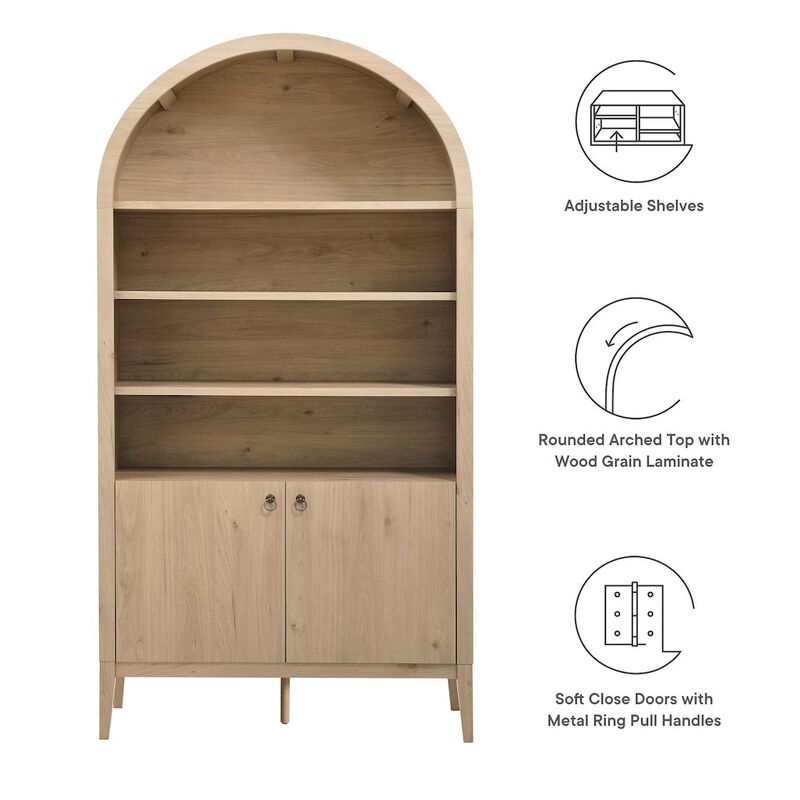 Nolan 74" Tall Wide Arched Storage Display Cabinet Bookshelf image number 3