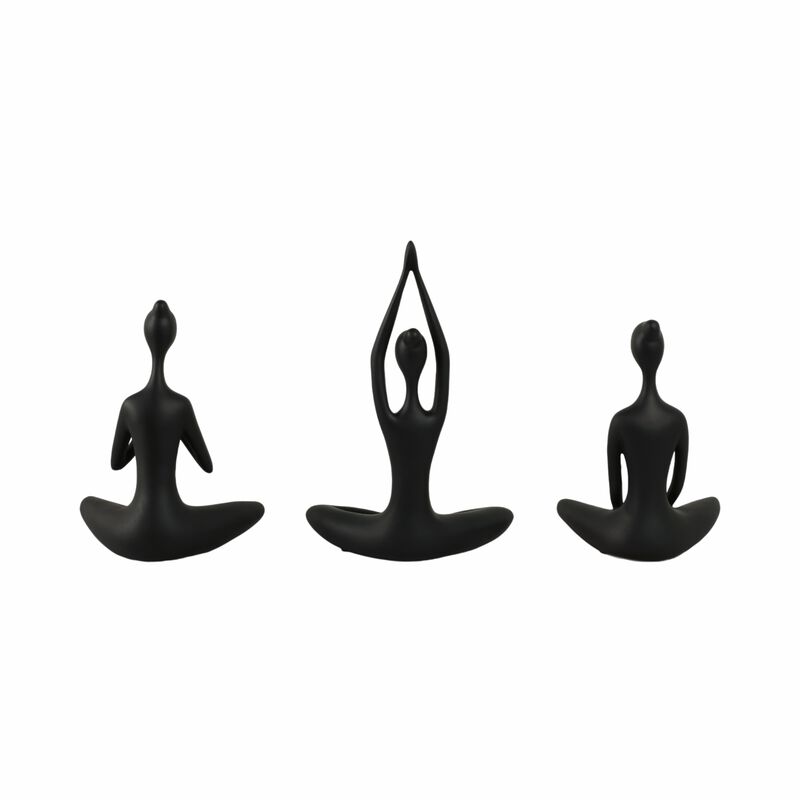 Resin, S/3 10"h Yoga Ladies, Black image number 3
