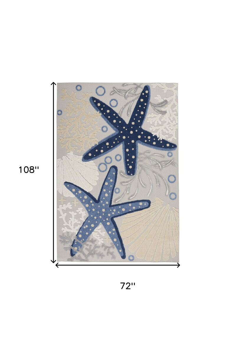 HomeRoots 6' X 9' Navy Blue And Gray Starfish Indoor Outdoor Area Rug image number 6
