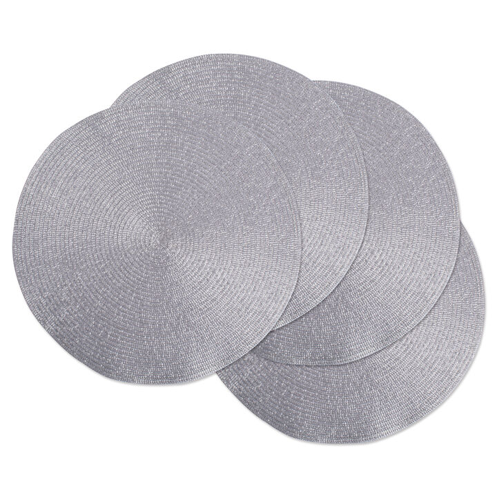 Set of 4 Metallic Silver Round Woven Placemats 15" x 15"