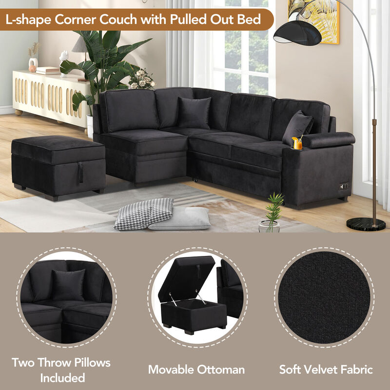 Merax 2 in 1 Pull Out Sofa Bed L Shape Couch