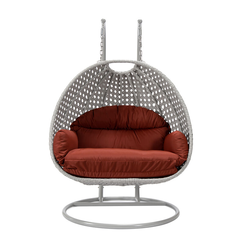LeisureMod Mendoza Moder Wicker Hanging 2 person Egg Swing Chair Removable Cushion