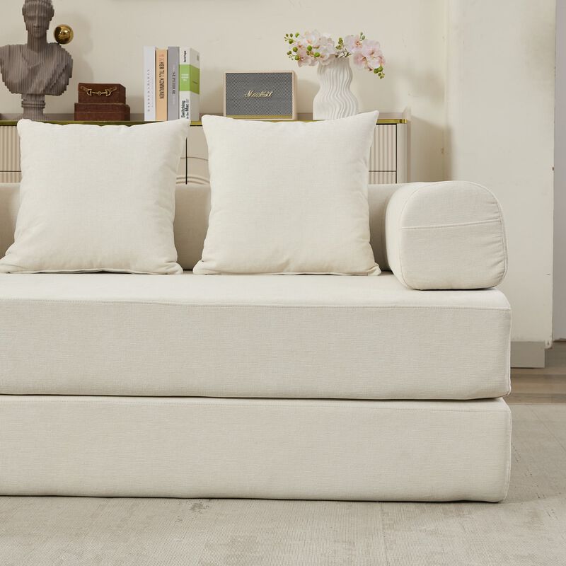 Convertible Folding Mattress Couch, Chenille Floor Sofa with Armrest, Floor Sofa Lounge Couch image number 9