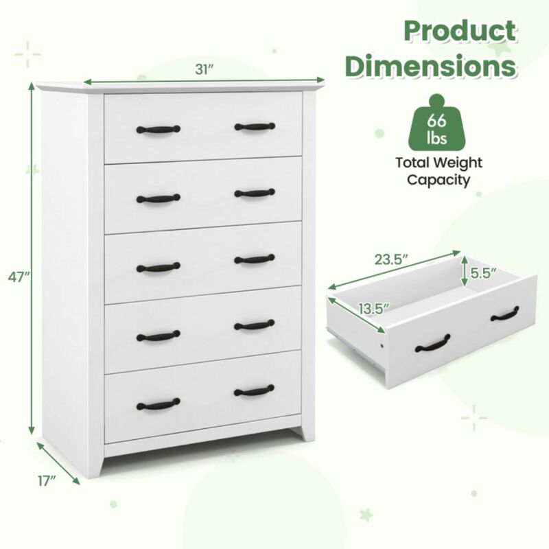 Hivvago Tall Storage Dresser with 5 Pull-out Drawers for Bedroom Living Room
