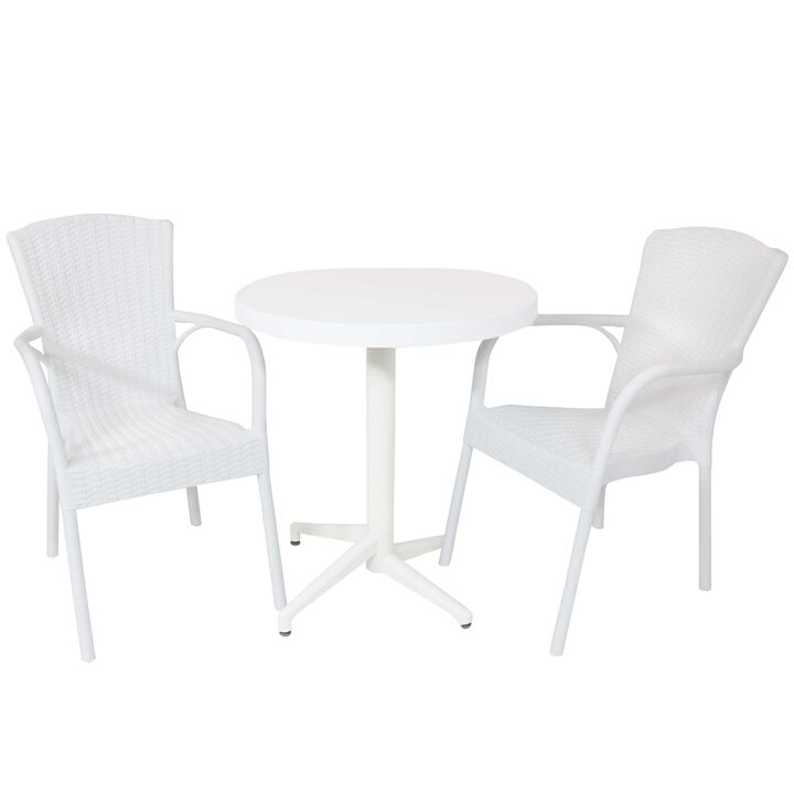 Sunnydaze Segesta Plastic 3-Piece Patio Dining Table and Chairs Set - White