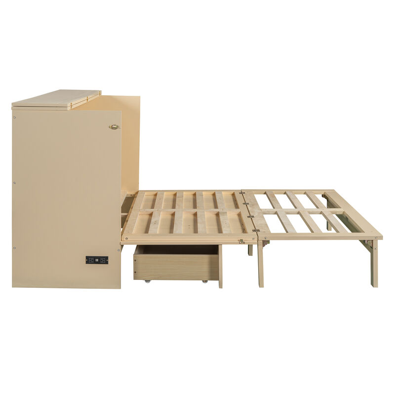 Whisen Modern Design Queen Size Murphy Bed, Folded into a Cabinet with Large Drawers