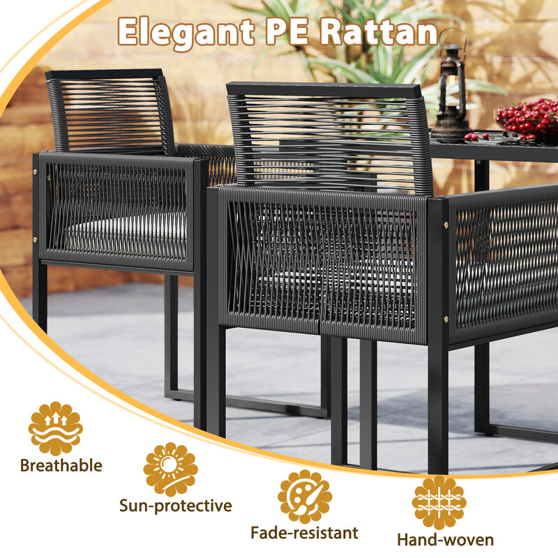 Outdoor Seating Set of 3 – Tempered Glass Table with 2 Patio Chairs