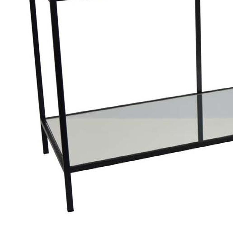 Woly Plant Stand Rack, 2 Glass Shelves, 59 Inch Industrial Black Metal