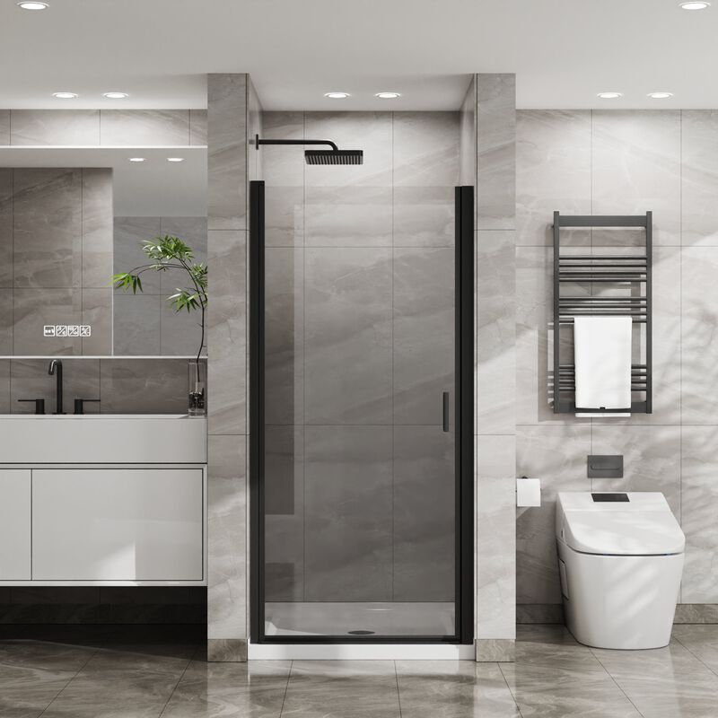 Silver & White Bathroom Shower Combo, 90&deg; Pivot Door and Non-Slip Base with PVC Support