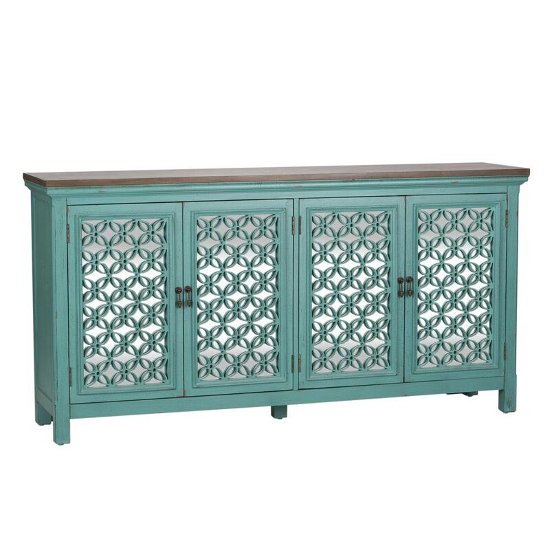 Liberty Furniture Kensington 4 Door Accent Cabinet in Turquoise w/ Worn Wood Tone Top image number 0