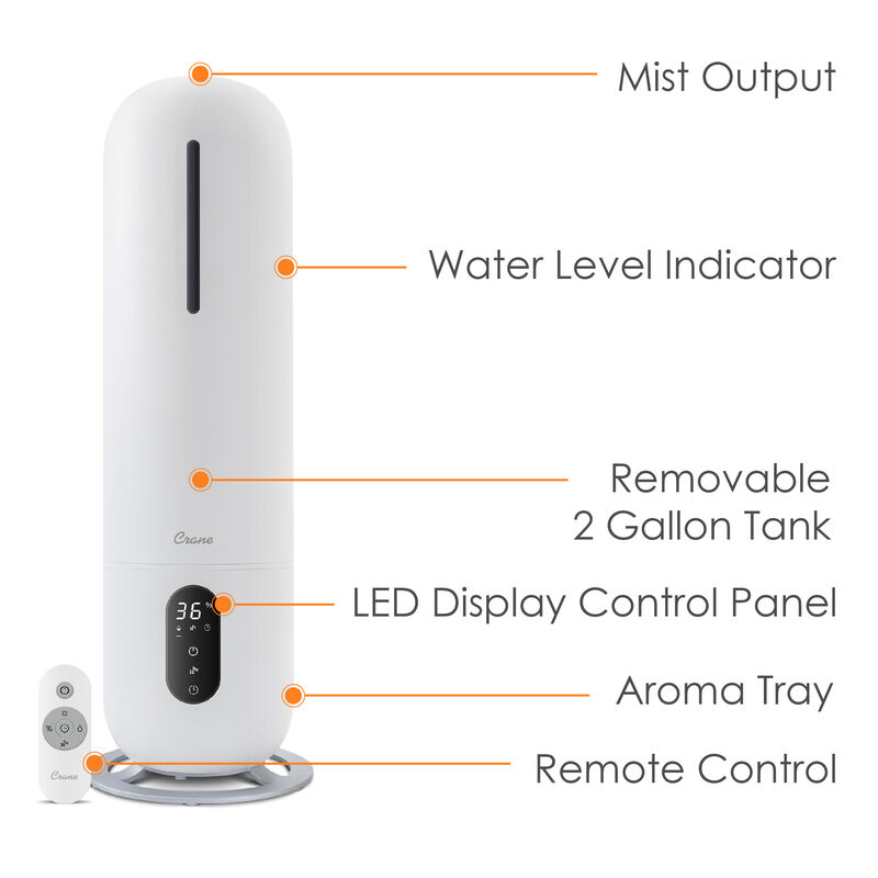 2 Gal. Ultrasonic Cool Mist Tower Humidifier with Germicidal UV-A Light image number 2