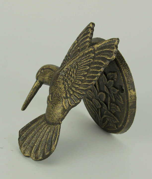 Antique Bronze Cast Iron Hummingbird and Flower Front Door Knocker Entry Decor