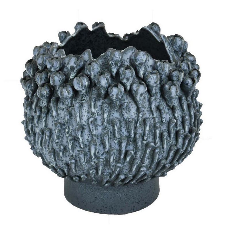 12 Inch Decorative Bowl with Drop Accents, Modern Style, Blue Ceramic - Benzara