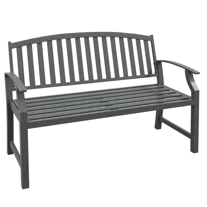 Outsunny 46" Outdoor Garden Bench, Metal Bench, Wood Look Slatted Frame Furniture for Patio, Park, Porch, Lawn, Yard, Deck, Gray