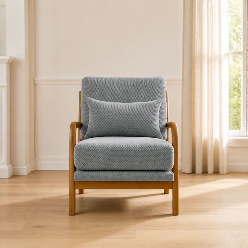GOODSILO Mid-Century Modern Wooden Lounge Chair with Nubby Upholstery, High-Density Foam Cushion for Home and Office Use image number 3