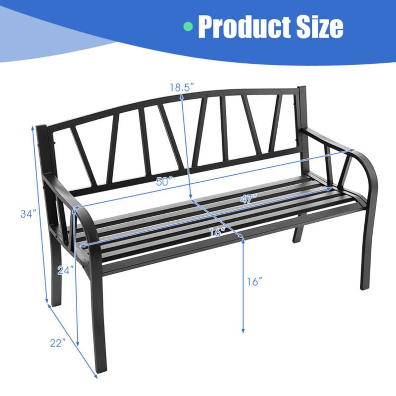 Hivvago Patio Garden Bench with Metal Frame and Slatted Seat-Black