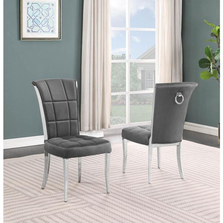 Best Quality Furniture Dark Grey Velvet Side Chairs With Silver Base (Set Of 2)