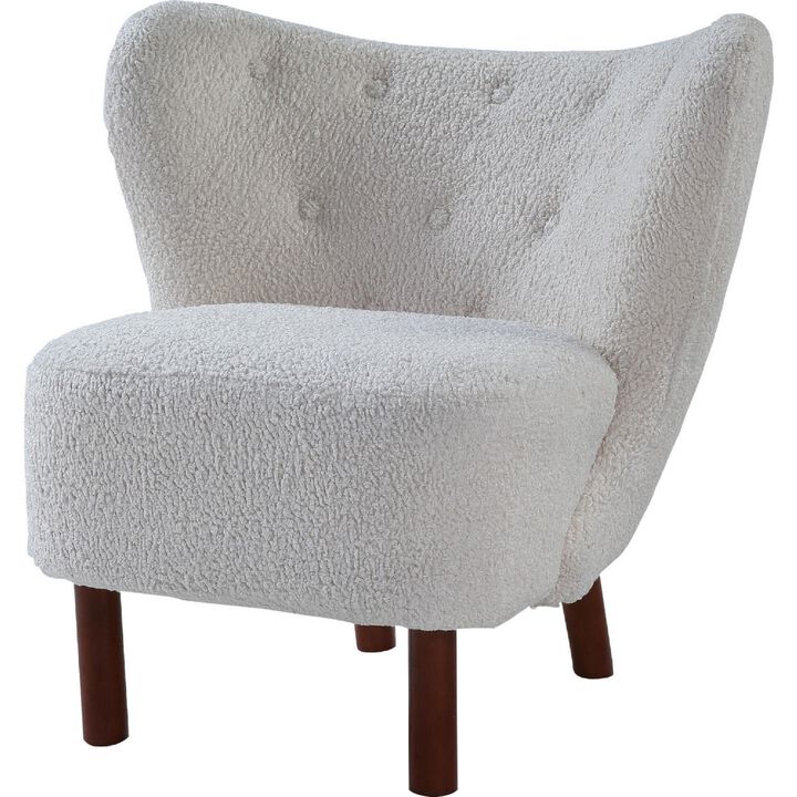 34 Inch Modern Tufted Wingback Accent Chair, Teddy Sherpa Fabric, White-Benzara